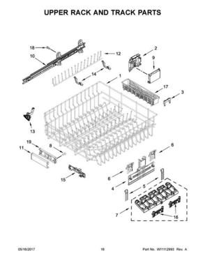 09 - Upper Rack And Track Parts Diagram and Parts List for KDTM404EBL3  KitchenAid Dishwasher