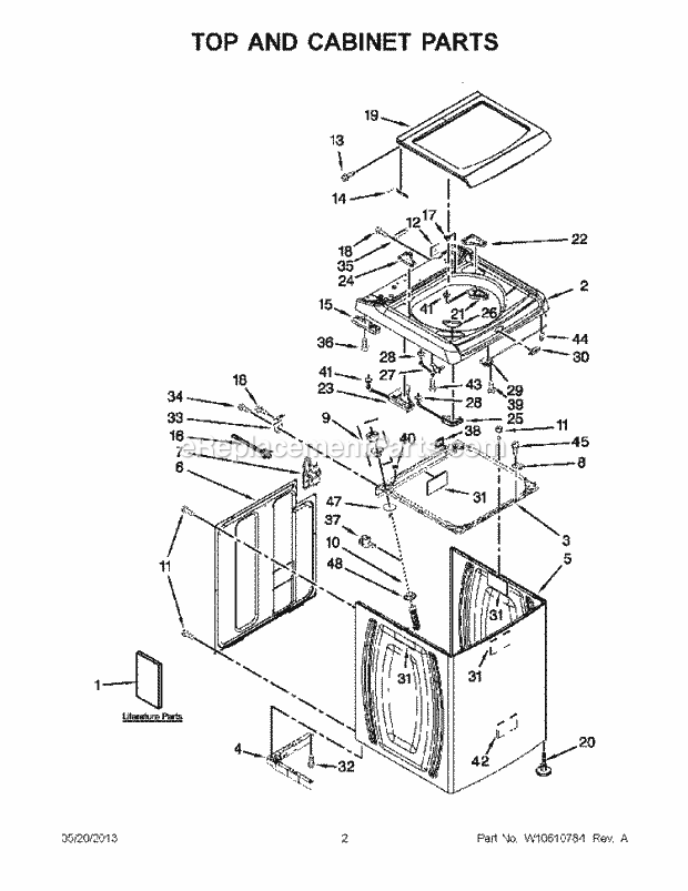 Top And Cabinet Parts Diagram and Parts List for WTW8500BW0  Whirlpool Washer