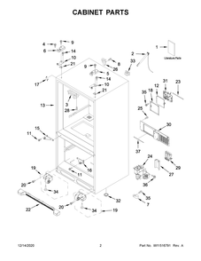 Cabinet Parts Diagram and Parts List for KRFF302EBS02  Whirlpool Refrigerator