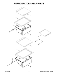 Refrigerator Shelf Parts Diagram and Parts List for WRS315SDHZ0C  Whirlpool Refrigerator