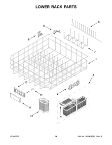 Lower Rack Parts Diagram and Parts List for KDTM704KPS0  Whirlpool Dishwasher