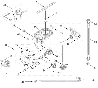 Pump, Washarm And Motor Parts Diagram and Parts List for MDB4949SKB4  Whirlpool Dishwasher