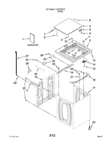 Top And Cabinet Parts Diagram and Parts List for 1105072010  Kenmore Washer
