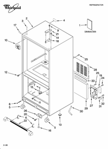 Cabinet Parts Diagram and Parts List for GB9SHDXPB12  Whirlpool Refrigerator