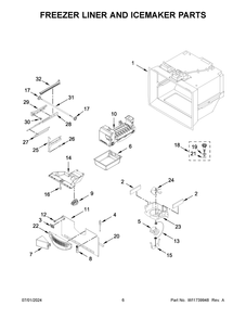 04 - Freezer Liner And Icemaker Parts Diagram and Parts List for KRFF305EBS08  Whirlpool Refrigerator