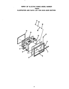 Oven Door Diagram and Parts List for F9027*0  Roper Range