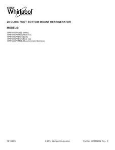 Cover Sheet Diagram and Parts List for WRF560SFYB02  Whirlpool Refrigerator