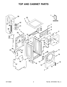Top And Cabinet Parts Diagram and Parts List for 8TWFC6810LW0  Whirlpool Washer Dryer Combo