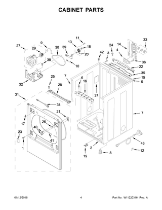 Cabinet Parts Diagram and Parts List for YWED8000DW4  Whirlpool Dryer