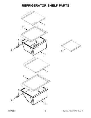 Refrigerator Shelf Parts Diagram and Parts List for WRS311SDHM01  Whirlpool Refrigerator