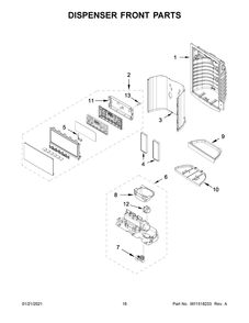 Dispenser Front Parts Diagram and Parts List for WRX735SDHV03  Whirlpool Refrigerator