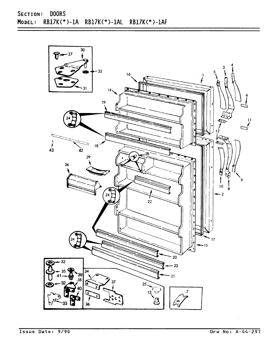 01 - DOORS Diagram and Parts List for RB17KA-1AL  Whirlpool Refrigerator