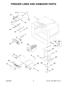 Freezer Liner And Icemaker Parts Diagram and Parts List for KRFC302EPA09  KitchenAid Refrigerator