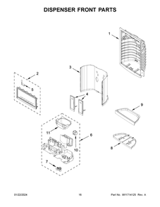 Dispenser Front Parts Diagram and Parts List for WRF555SDHV10  Whirlpool Refrigerator