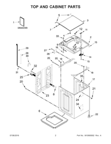Top And Cabinet Parts Diagram and Parts List for WTW7000DW1  Whirlpool Washer