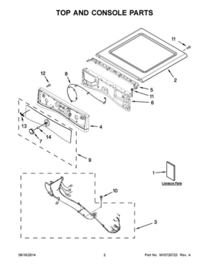 02 - Top And Console Parts Diagram and Parts List for YWED97HEDU0  Whirlpool Dryer