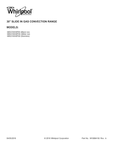Cover Sheet Diagram and Parts List for WEG745H0FE0  Whirlpool Range