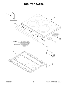 Cooktop Parts Diagram and Parts List for YWFES5030RZ0  Whirlpool Range