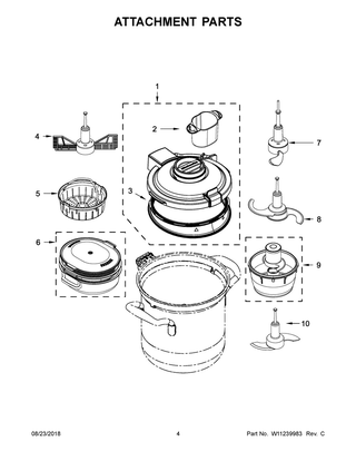 Attachment Parts Diagram and Parts List for 5KCF0201BCA0  Whirlpool Food Processor