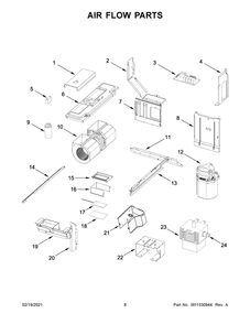 Air Flow Parts Diagram and Parts List for YKMLS311HBL8  Whirlpool Microwave Oven Combo