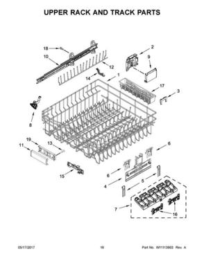 09 - Upper Rack And Track Parts Diagram and Parts List for KDTM354EBS3  KitchenAid Dishwasher