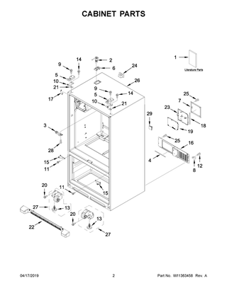 Cabinet Parts Diagram and Parts List for WRF555SDHB01  Whirlpool Refrigerator
