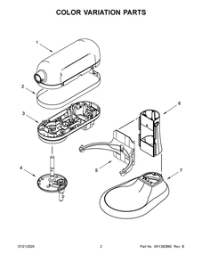 Color Variation Parts Diagram and Parts List for KP25M0XVB5  Whirlpool Mixer