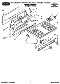 Cooktop And Control Panel Diagram and Parts List for FGP335BQ00  Roper Range