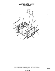 Oven Door Diagram and Parts List for F9257*1  Roper Range