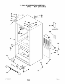 Cabinet Parts Diagram and Parts List for 59679222013  Kenmore Refrigerator