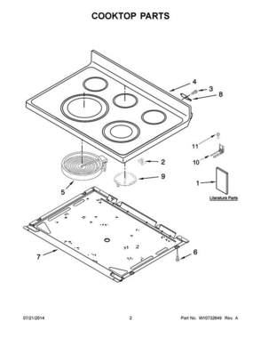 02 - Cooktop Parts Diagram and Parts List for YWFE710H0DE0  Whirlpool Range