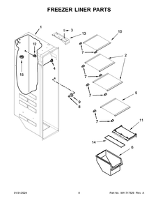 Freezer Liner Parts Diagram and Parts List for WRS555SIHZ08  Whirlpool Refrigerator