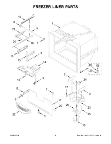 Freezer Liner Parts Diagram and Parts List for KRBR109ESS05  KitchenAid Refrigerator