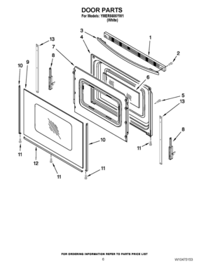 05 - DOOR PARTS Diagram and Parts List for YMER5605YW1  Whirlpool Range