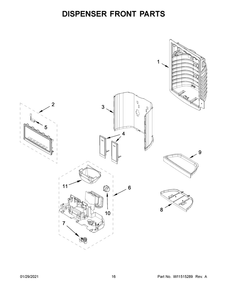 Dispenser Front Parts Diagram and Parts List for WRF555SDHV04  Whirlpool Refrigerator