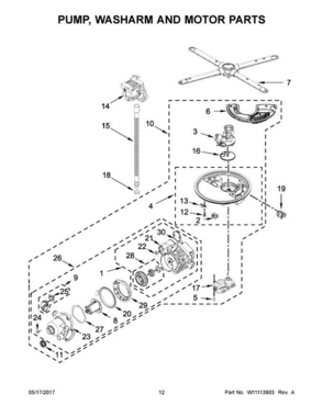 07 - Pump, Washarm And Motor Parts Diagram and Parts List for KDTM354EBS3  KitchenAid Dishwasher