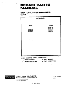 Cover Page-text Only Diagram and Parts List for 1525*3A  Roper Range