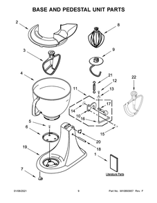 Base And Pedestal Unit Parts Diagram and Parts List for 5KSM175PSBMA4  Whirlpool Mixer