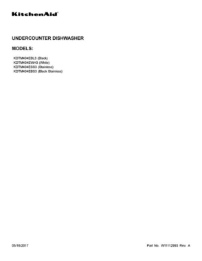 01 - Cover Sheet Diagram and Parts List for KDTM404EBL3  KitchenAid Dishwasher