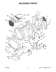 Bulkhead Parts Diagram and Parts List for YWED6120HC0  Whirlpool Dryer