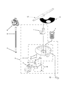 Pump, Washarm And Motor Parts Diagram and Parts List for WDF530PAYT7  Whirlpool Dishwasher