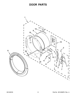Door Parts Diagram and Parts List for WGD92HEFBD1  Whirlpool Dryer