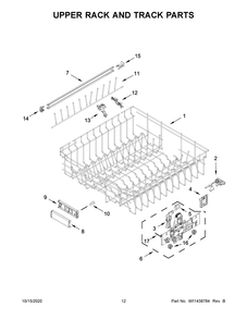 Upper Rack And Track Parts Diagram and Parts List for KDTM404KBS0  Whirlpool Dishwasher