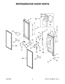 Refrigerator Door Parts Diagram and Parts List for KRFF507HWH02  Whirlpool Refrigerator