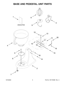 03 - Base And Pedestal Unit Parts Diagram and Parts List for 5K45SSBWH5  Whirlpool Mixer