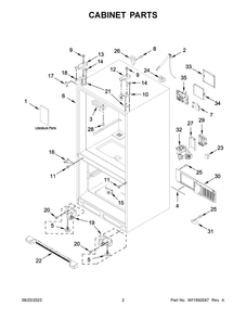 Cabinet Parts Diagram and Parts List for KRFC302EPA08  KitchenAid Refrigerator