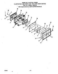 Oven Door Diagram and Parts List for 2374*0A  Roper Range