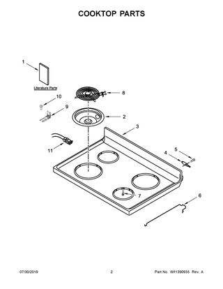 Cooktop Parts Diagram and Parts List for WFC150M0EB4  Whirlpool Range
