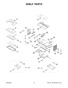 Shelf Parts Diagram and Parts List for WRF954CIHW02  Whirlpool Refrigerator