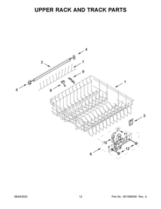 Upper Rack And Track Parts Diagram and Parts List for WDTA80SAKZ2  Whirlpool Dishwasher